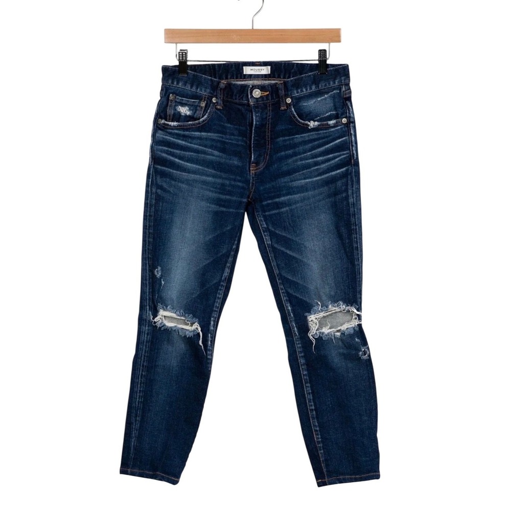 Moussy Vintage Womens Blue Distressed Ripped Knee Slim Tapered Jeans Size 28 NWT - Picture 2 of 16